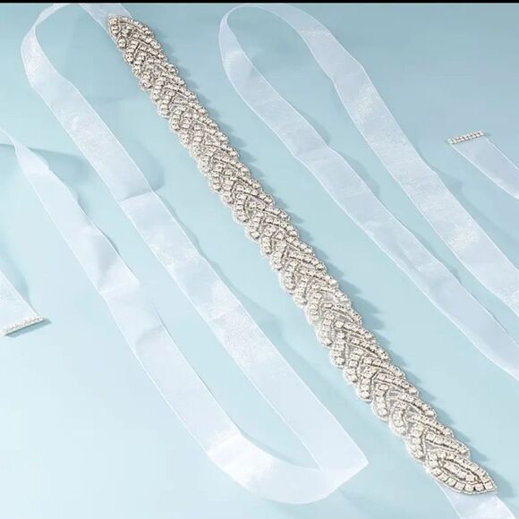 Rhinestone Beaded Bridal Belt Bride Wedding Gown Dress Sash White Long Plus NWT - Picture 6 of 11